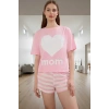 Rahat ve Şık Çizgili Kadın Pijama Takımı %100 Pamuk Kısa Kollu Yüksek Kalite