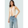 Rahat ve Şık Crop Bluz V Yaka Fitted Kalıp Poliviskon Kaşkorse Kumaş Görünüm