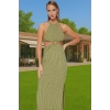 Rahat ve Şık Halter Yaka Maxi Elbise Polyester Karışımlı Yazlık Yüksek Kalite Premium Kalite