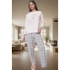 Rahat ve Şık Kadın Pijama Takımı Polar Ekoseli Uzun Kollu Yüksek Kalite Modern Stil