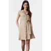 Rahat ve Şık Mini Gömlek Elbise Keten Görünümlü Kuşaklı Polyester Trend Tasarım