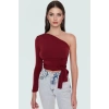 Rahat ve Şık Örme Crop Bluz Tek Kol Uzun Kollu Asimetrik Yaka Özenle Seçilmiş