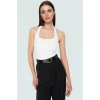 Rahat ve Şık Scuba Krep Crop Bluz Halter Yaka Polyester Karışımı Özenle Seçilmiş