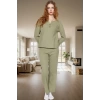 Rahat ve Şık Waffle Pijama Takımı Pamuklu V Yaka Uzun Kollu Yüksek Kalite