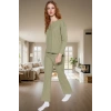Rahat ve Şık Waffle Pijama Takımı Pamuklu V Yaka Uzun Kollu Yüksek Kalite