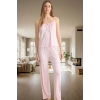 Rahat Viskoz Pijama Takımı; Çiçek Desenli İnce Askılı Normal Bel Geniş Paça Trend Tasarım