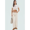 Rahat Viskoz Ribana Kumaş Çizgili Crop Bluz Fitted Günlük Stil Trend Tasarım Konforlu Kesim