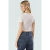 Rahat Viskoz Ribana Kumaş Çizgili Crop Bluz Fitted Günlük Stil Trend Tasarım Konforlu Kesim