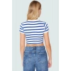 Rahat Viskoz Ribana Kumaş Çizgili Crop Bluz Fitted Günlük Stil Trend Tasarım Konforlu Kesim