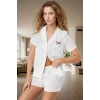 Rahat Yazlık Pijama Takımı Kedi Nakışlı Polyester Dokuma Kumaş Mükemmel Uyum Kullanım