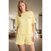 Rahat Yazlık Pijama Takımı Kısa Kollu Tişört ve Şort Pamuklu Örme Kumaş Özenle Seçilmiş