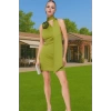 Rahat Yeşil Bodycon Mini Elbise Asimetrik Yaka Örme Kumaştan Özel Etkinlikler İçin Özel Tasarım