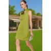 Rahat Yeşil Bodycon Mini Elbise Asimetrik Yaka Örme Kumaştan Özel Etkinlikler İçin Özel Tasarım