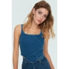 Regular Kalıp Denim Bluz Kare Yaka Kalın Askılı Pamuklu Mükemmel Uyum Modern Stil