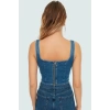 Regular Kalıp Denim Bluz Kare Yaka Kalın Askılı Pamuklu Mükemmel Uyum Modern Stil