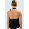 Regular Kalıp Örme Bluz Halter Yaka Kontrast Biye Detaylı Yazlık Trend Tasarım