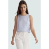 Regular Kalıp Polyester Crop Bluz Bisiklet Yaka Aerobin Dokuma Yazlık Yüksek Kalite