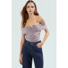 Regular Kolsuz Bluz Polyester Elastan Karma Kumaş Carmen Yaka Mükemmel Uyum Seçkin Malzeme
