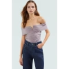 Regular Kolsuz Bluz Polyester Elastan Karma Kumaş Carmen Yaka Mükemmel Uyum Seçkin Malzeme