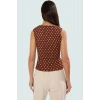 Regular Kolsuz Fitted Bluz Ekose Desenli Polyester Esnek Örme Kumaş Trend Tasarım Özenle Seçilmiş