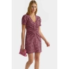 Retro Desenli Kısa Mini Gömlek Elbise Polyester Yazlık Günlük Yüksek Kalite Modern Stil