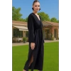Şal Yaka Maxi Dokuma Elbise Tek Kol Yırtmaçlı Plaj Modası Konforlu Kesim Uzun Ömürlü