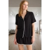 Şerit Detaylı Viskoz Pijama Takımı Yazlık Rahat Regular Kalıp Modern Stil Özenle Seçilmiş