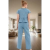 Shally Dokuma Viskoz Pijama Takımı V Yaka Fırfır Detay Rahat Kalıp Seçkin Malzeme