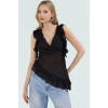 Şifon Bluz V Yaka Kısa Kollu Regular Basic Tasarım Kaliteli İşçilik Dayanıklı Malzeme