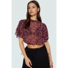 Şifon Kumaşlı Çiçek Desenli Bisiklet Yaka Crop Bluz Yazlık Casual Özel Tasarım Uzun Ömürlü