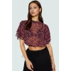 Şifon Kumaşlı Çiçek Desenli Bisiklet Yaka Crop Bluz Yazlık Casual Özel Tasarım Uzun Ömürlü