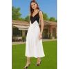 Şık A Kesim Saten Midi Abiye Elbise V Yaka Astarlı Polyester Özenle Seçilmiş Rahat Kullanım