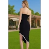 Şık Abiye Elbise Dokuma Finike Midi Boy Straplez Premium Kalite Uzun Ömürlü Konforlu Kesim