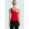 Şık Asimetrik Yaka Fitted Bluz Polyester Elastan Yazlık Kaliteli İşçilik Rahat Kullanım