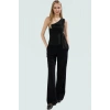 Şık Asimetrik Yaka Fitted Bluz Yazlık Polyester Elastan Kumaş Profesyonel Görünüm