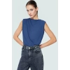 Şık Bisiklet Yaka Kolsuz Bluz %100 Polyester Yazlık Günlük Zarifane Tasarım Görünüm