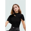 Şık Bluz Dik Yaka Cut Out Detay Simli Örme Yazlık Özel Tasarım Günlük Kullanım İçin