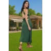 Şık Bodycon Midi Örme Elbise V Yaka Viskoz Yazlık Yüksek Kalite Modern Stil Seçkin Malzeme