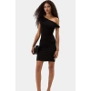 Şık Bodycon Mini Elbise Asimetrik Yaka Örme Kumaş Rahat Kesim Seçkin Malzeme Zarifane Tasarım