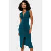 Şık Bodycon V Yaka Örme Midi Elbise Polyester Elastan Kumaştan Gündüz Ve Gece Rahat Kullanım