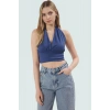 Şık Boyundan Bağlamalı Kolsuz Örme Bluz Uzun Ömürlü Günlük Kullanım İçin Modern Stil