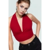 Şık Boyundan Bağlamalı Kolsuz Örme Bluz Uzun Ömürlü Günlük Kullanım İçin Modern Stil