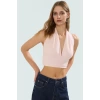 Şık Boyundan Bağlamalı Kolsuz Örme Bluz Uzun Ömürlü Günlük Kullanım İçin Modern Stil