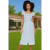Şık Çizgili Midi Gömlek Elbise Pamuk Polyester Nefes Alabilir Yazlık Modern Stil Seçkin Malzeme