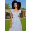 Şık Çizgili Midi Gömlek Elbise Pamuk Polyester Nefes Alabilir Yazlık Modern Stil Seçkin Malzeme