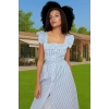 Şık Çizgili Midi Gömlek Elbise Pamuk Polyester Nefes Alabilir Yazlık Modern Stil Seçkin Malzeme