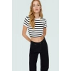 Şık Çizgili Viskoz Crop Bluz Yazlık Rahat Fitted Kalıp Uzun Ömürlü Seçkin Malzeme Trend Tasarım