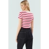 Şık Çizgili Viskoz Crop Bluz Yazlık Rahat Fitted Kalıp Uzun Ömürlü Seçkin Malzeme Trend Tasarım