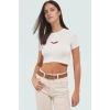 Şık Çizgili Viskoz Crop Bluz Yazlık Rahat Fitted Kalıp Uzun Ömürlü Seçkin Malzeme Trend Tasarım
