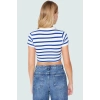 Şık Çizgili Viskoz Crop Bluz Yazlık Rahat Fitted Kalıp Uzun Ömürlü Seçkin Malzeme Trend Tasarım